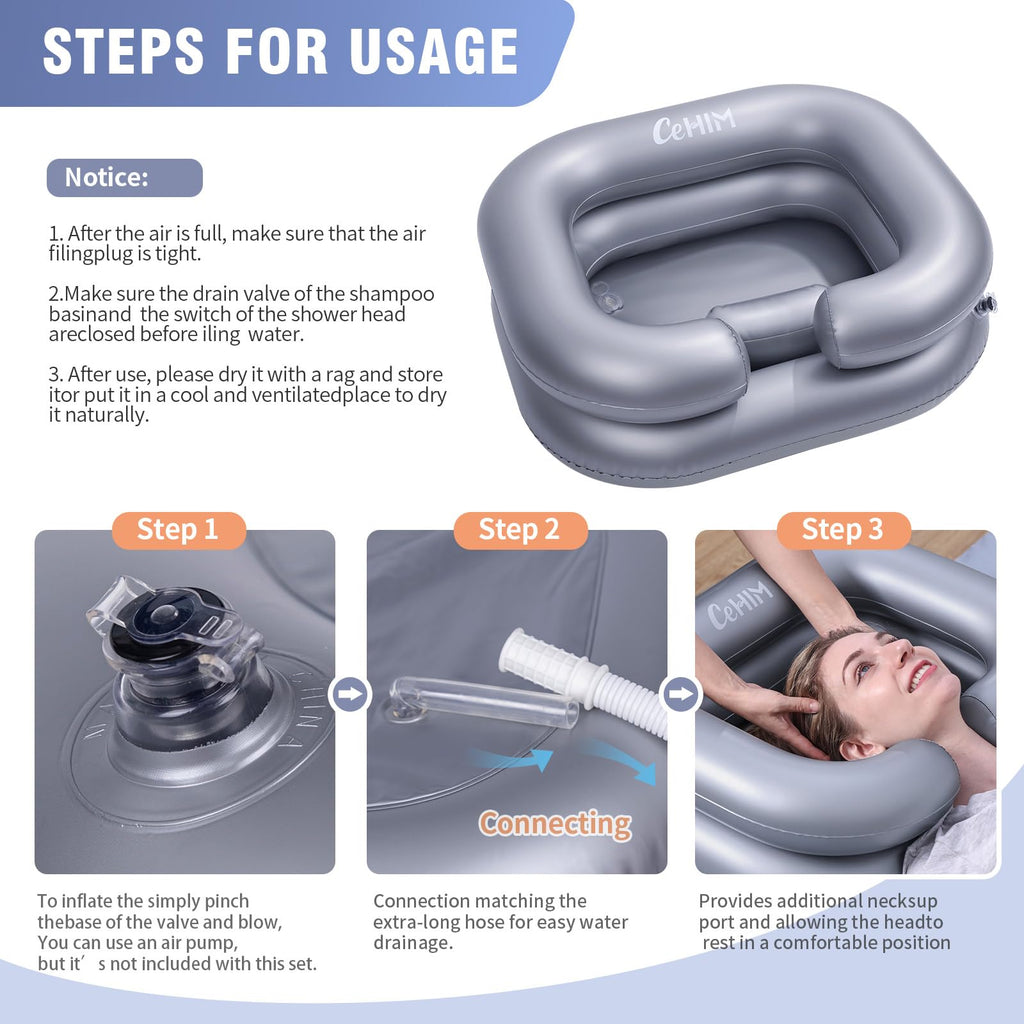 Cehim Inflatable Shampoo Basin - Portable Shampoo Bowl, Hair Washing Basin for Bedridden, Disabled,Injured, Hair Wash Tub for Dreadlocks and at Home Sink Washing