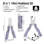 NexTool Micro Sailor Scissors S0, Mini Keychain Multitool with Serrated Scissors, 8-in-1 Lightweight EDC Tool for Travel, Outdoor, Everyday Carry, Cool Gadget for Men(Purple)