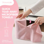 Fantasticlean Microfiber Cleaning Cloth Roll 2 Rolls 120 Pack, Tear Away Paperless Towels, 8" x 8", Reusable Washable Rags, House Kitchen, Pet, Office, Indoor Outdoor, Portable (Pink and Off-White)