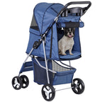 Pet Stroller 4 Wheels Dog Cat Stroller for Small Medium Dog Cats Carrier Jogger Travel Foldable Puppy with Storage Basket and Cup Holder (Navy Blue)