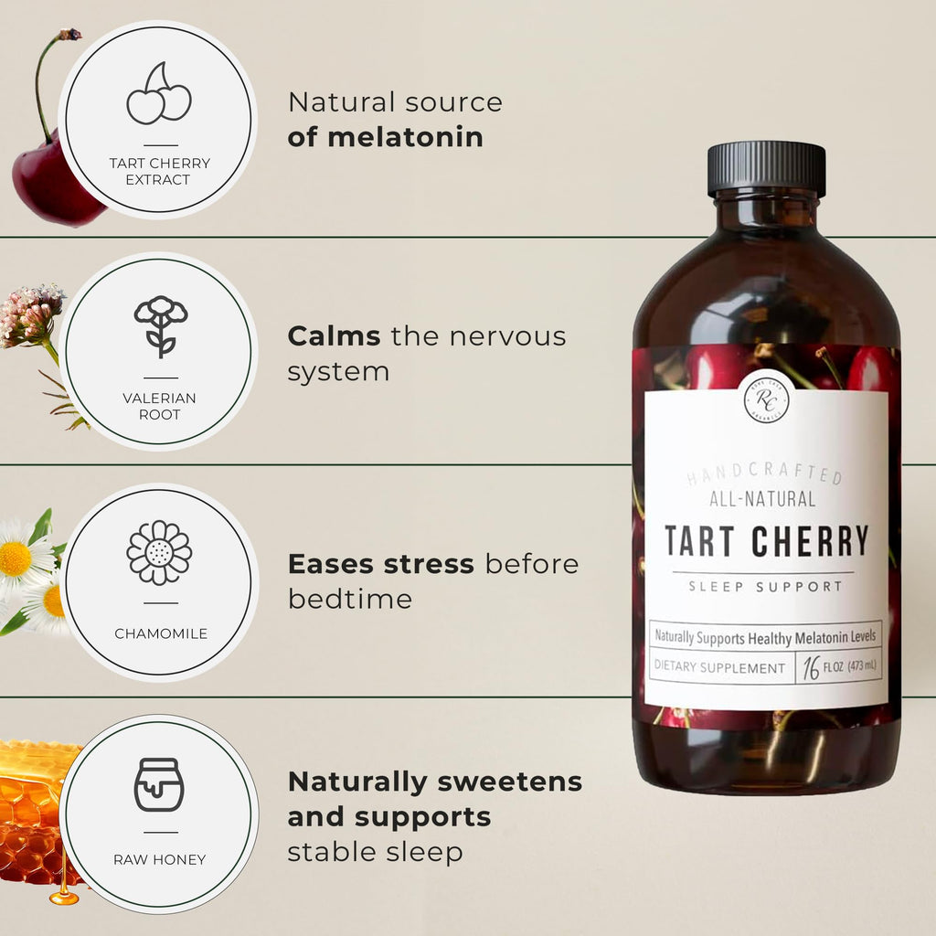 Rowe Casa Organics Tart Cherry Organic Sleep Support with Valerian Root, Supports Sleep Cycle Regulation and Muscle Recovery (16 Fl Ounces)