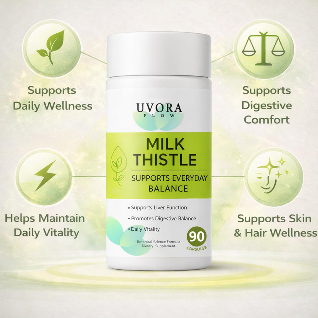 uvora Milk Thistle, Botanical Daily Wellness Formula with Turmeric, Inositol & Vitamin C, Vegetarian Capsules, 60 Count