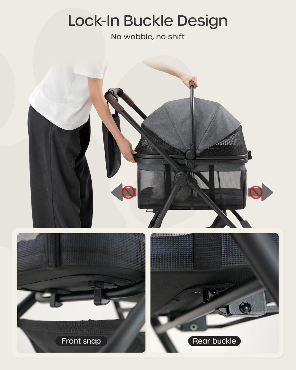 OJCME 3 in 1 Pet Carrier Stroller with Detachable Carrier, Foldable Dog & Cat Stroller for Small/Medium Dogs up to 33 lbs, Large Storage Bag, Full Window Mesh, One-Touch Dual Brake, Car Seat