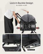 OJCME 3 in 1 Pet Carrier Stroller with Detachable Carrier, Foldable Dog & Cat Stroller for Small/Medium Dogs up to 33 lbs, Large Storage Bag, Full Window Mesh, One-Touch Dual Brake, Car Seat