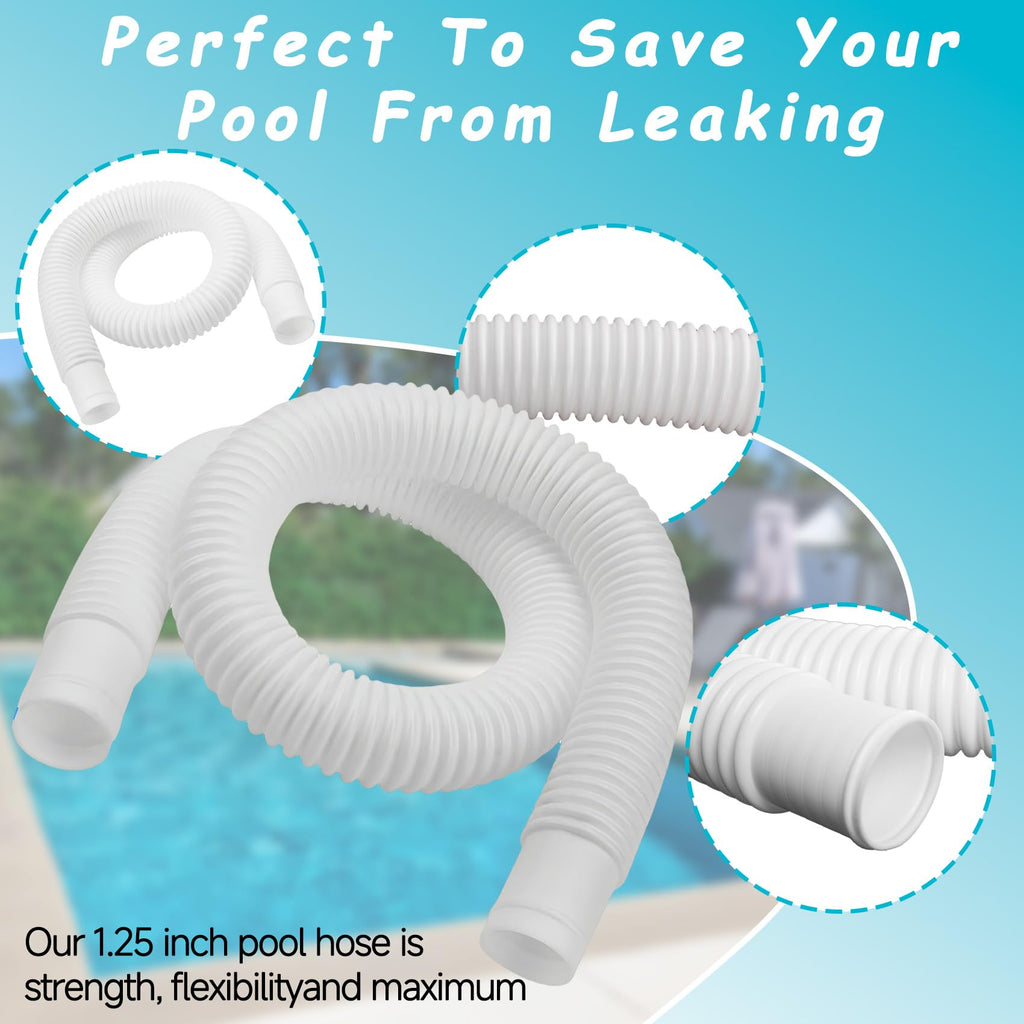 2 Pack 1-1/4 Inch x 3ft Foot Long White Above Ground Pool Flex Connection Hose with 2 Metal Clamps for Pump 330 GPH, 530 GPH, and 1,000 GPH Compatible with Intex Coleman Summer Waves Pool Skimmer