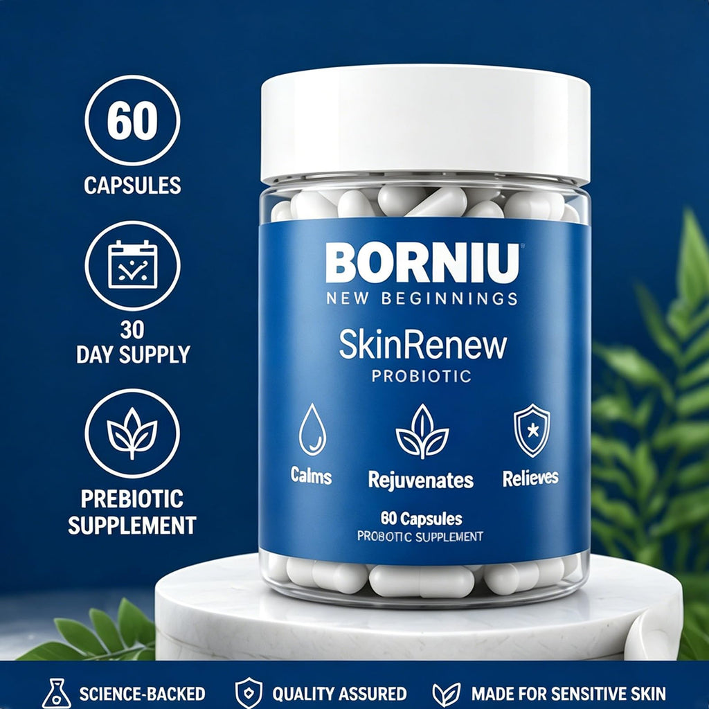 Borniu SkinRenew Probiotic Capsules, Daily Probiotic Supplement, Gut and Skin Wellness Support, Easy Daily Capsule Routine, 60 Capsules