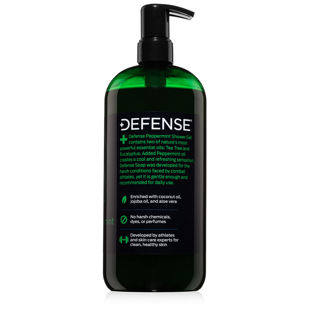 Defense Soap Peppermint Tea Tree Body Wash | All Natural Organic Shower Soap for Athletes | Odor Control & Skin Fungal Protection for Sports, Post Workout & Recovery - 32 oz