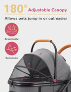 SUNTHX Dog Stroller for Small Medium Dogs Up to 60lbs, 4 Wheels Folding Pet Stroller with Detachable Carrier, Pet Travel Carrier for 2 Dogs & Cats, Storage Basket, Breathable, Grey