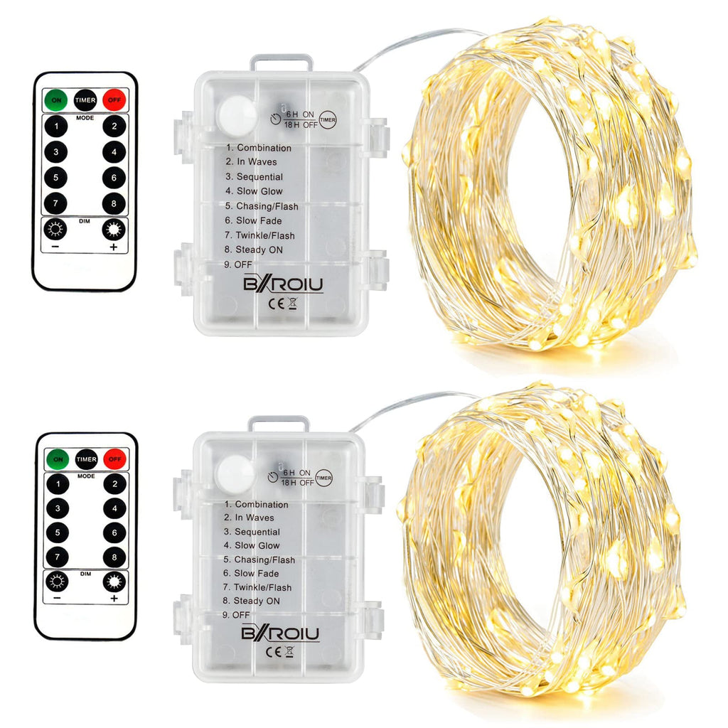 BXROIU 4 Pack Battery Operated Fairy String Lights, 8 Modes 5M Silver Wire with Remote & Timer - 50 LEDs Waterproof for Bedroom, Wedding, Christmas, Party Decorations
