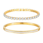 Stackable Gold Bracelets for Women - 2Pcs 18K Gold Plated Cubic Zirconia Bangle Bracelet Friendship Tennis Bracelet Stack Jewelry,Party Christmas Birthday Gift for Girlfriend Sister Wife Daughter