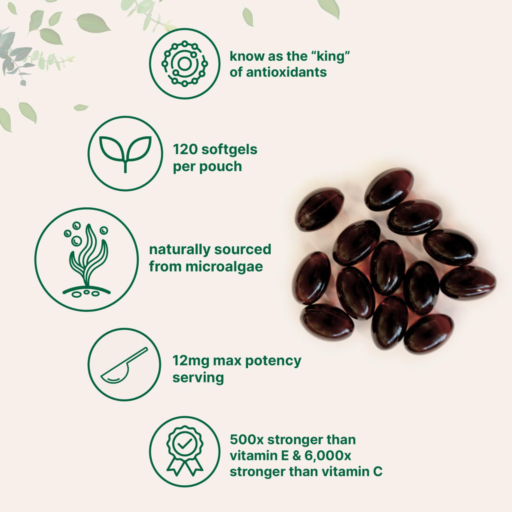 Micro Ingredients Astaxanthin 12mg with MCT Oil, 120 Softgels, 4 Month Supply | Premium Astaxanthin Antioxidant Supplements* | Fresh Microalgae Source | Triple Strength, Non-GMO, Gluten Free, No Soy