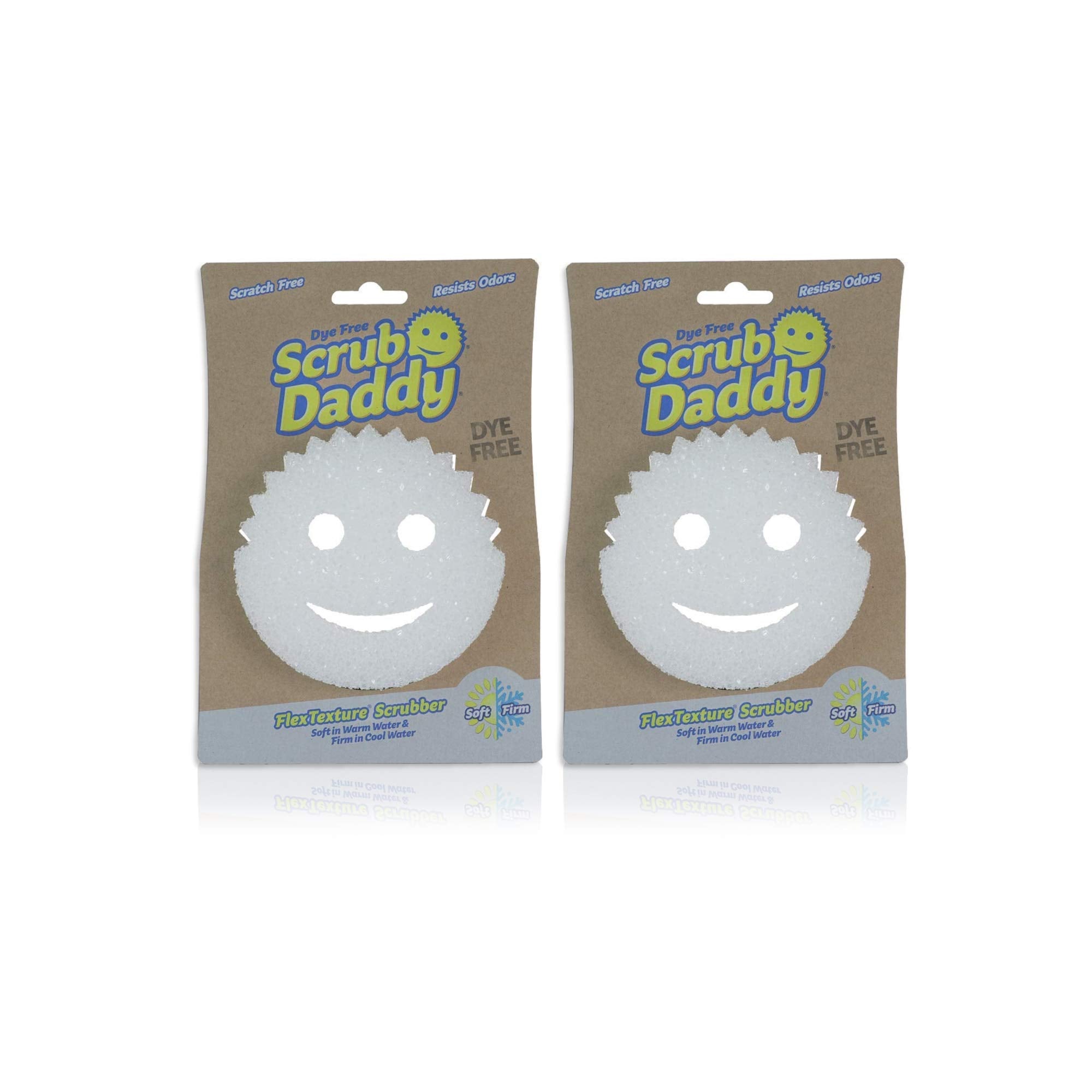 Scrub Daddy Sponge - Dye Free - Scratch-Free Scrubber for Dishes and Home, Odor Resistant, Soft in Warm Water, Firm in Cold, Deep Cleaning, Dishwasher Safe, Multi-use, 1ct (2 Pack)