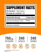 BulkSupplements.com Gamma Aminobutyric Acid Capsules - GABA Supplement, GABA 750mg - Vegan & Gluten Free, 1 Capsule per Serving, 240 Count (Pack of 1)