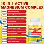ZEBORA 10-in-1 Magnesium Complex Supplement, Magnesium Glycinate 500mg with Citrate & Malate, Chelated High Absorption Plus Vitamin D3 & Zinc - for Nerve, Muscle & Bone Support - 120 Capsules