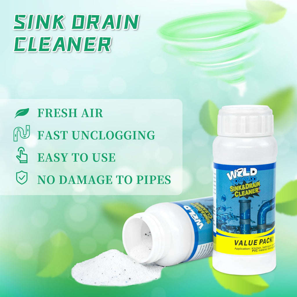 GARINOM Drain Cleaner Powder, Wild Tornado Sink and Drain Cleaner Powerful Pipeline Dredging Agent, Kitchen Unblocker, Powder for Kitchen Toilet（3Pcs）