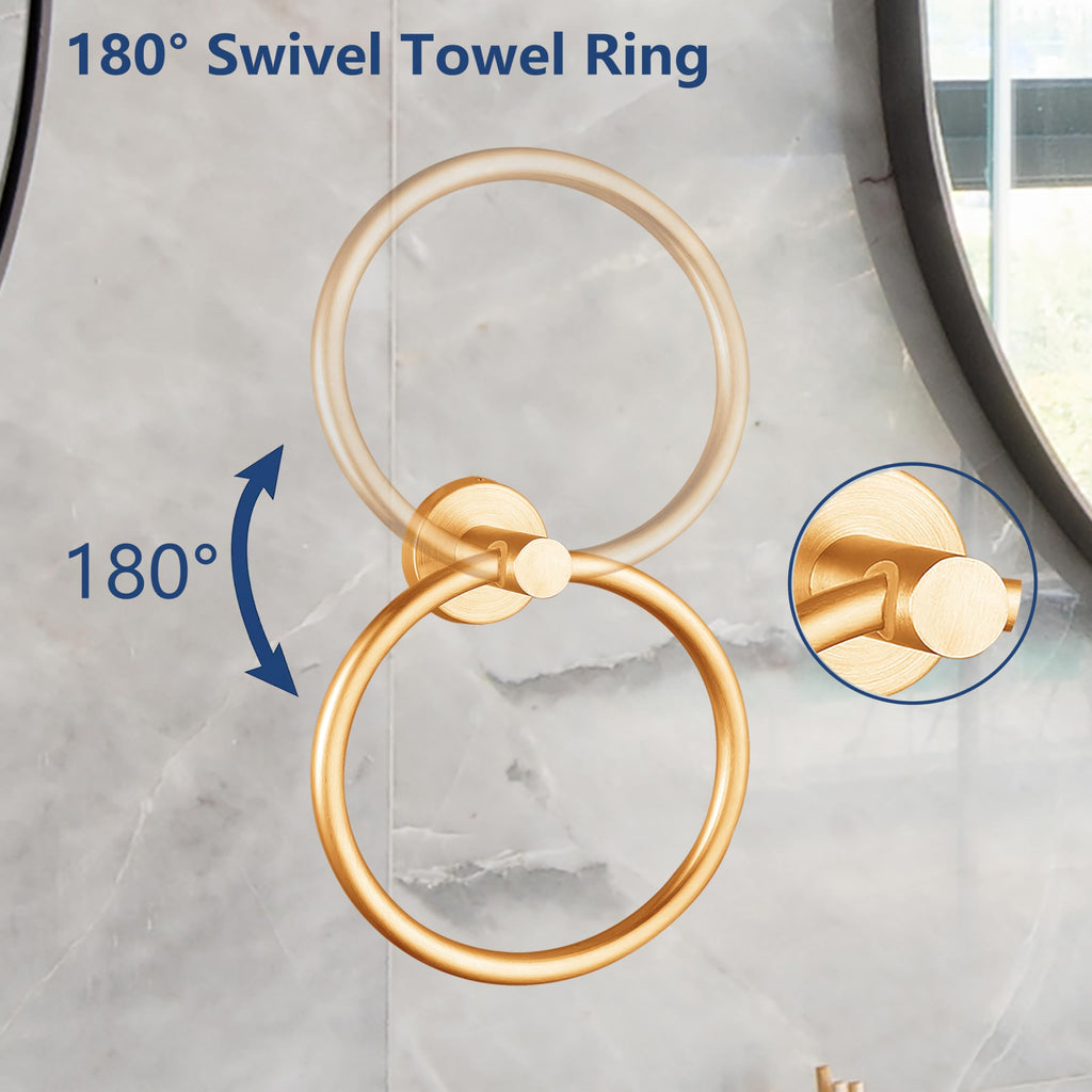Towel Ring, Bathroom Hardware Accessories, Wall-Mounted Towel Ring, Simple Round Stainless Steel Towel Rack, for Bathroom and Kitchen (Gold 2 Pack)