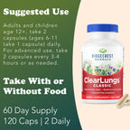 RidgeCrest Herbals ClearLungs Classic, Daily Health Supplement, Natural Lung and Nasal Wellness Formula for Bronchial, Respiratory, Immune, Sinus, and Mucus Support (120 Vegan Caps, 60 Serv)