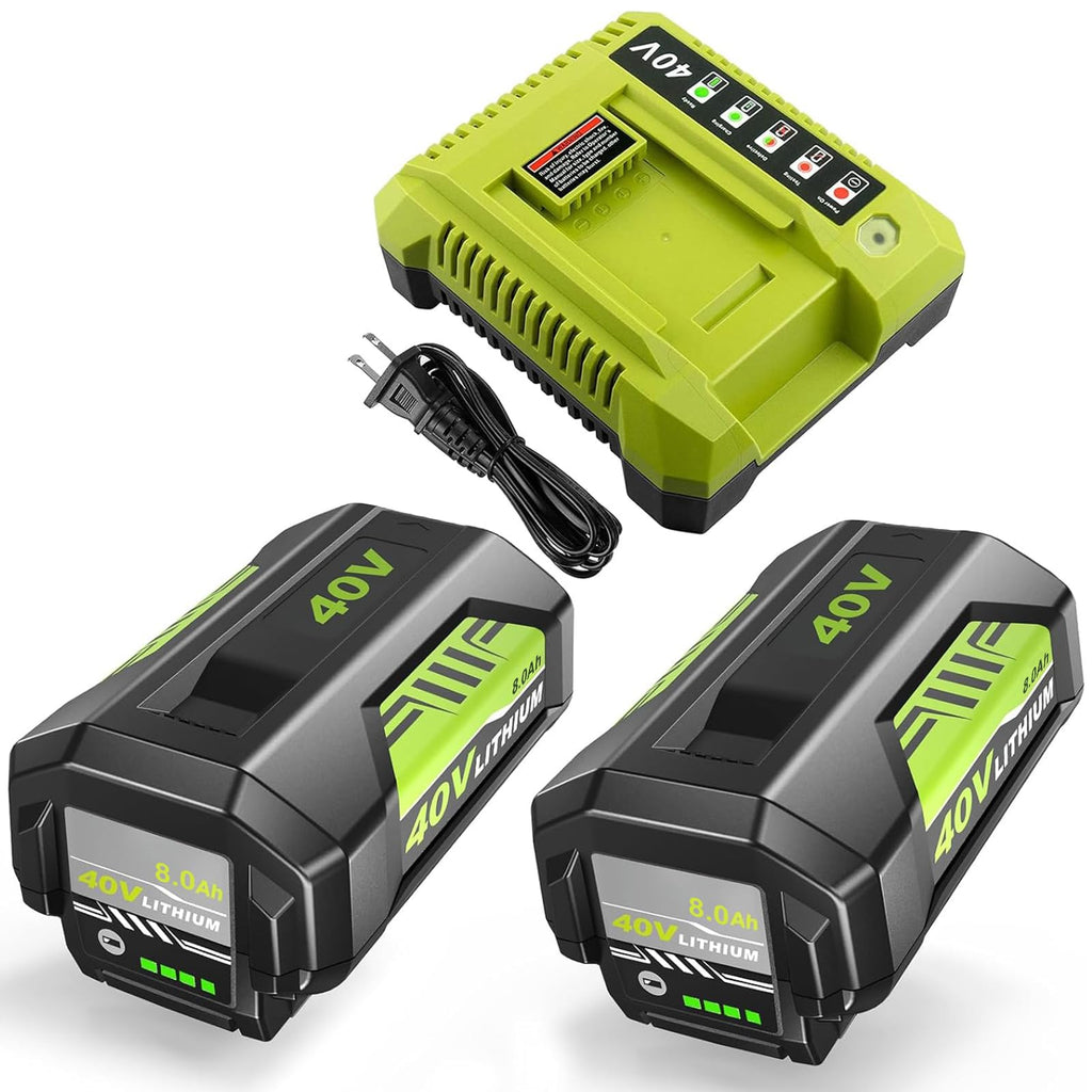 2Pack Upgraded to 8000mAh Replacement for Ryobi 40V Battery and Charger OP401 Combo, Compatible with Ryobi 40Volt Battery Lithium ion OP40261 OP40404 OP4050A OP40602 OP4075A Cordless Tools