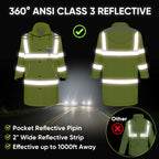 TICONN Reflective Rain Coat, Waterproof Hi Vis Safety Rain Jacket, Heavy Duty ANSI Class 3 High Visibility Trench Coat (XL)