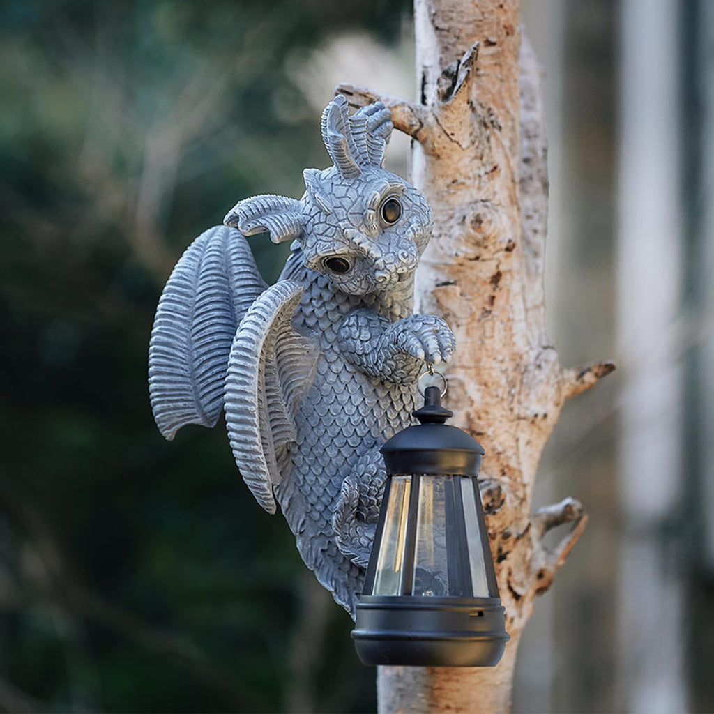 Elegondrar Solar Dragon Statue Outdoor Decor, Dragon Garden Decor with Lantern for Yard Lawn Patio Balcony, Christmas Birthday Housewarming Gifts for Mom, Grandma, Women, 9.5 Inch,Resin