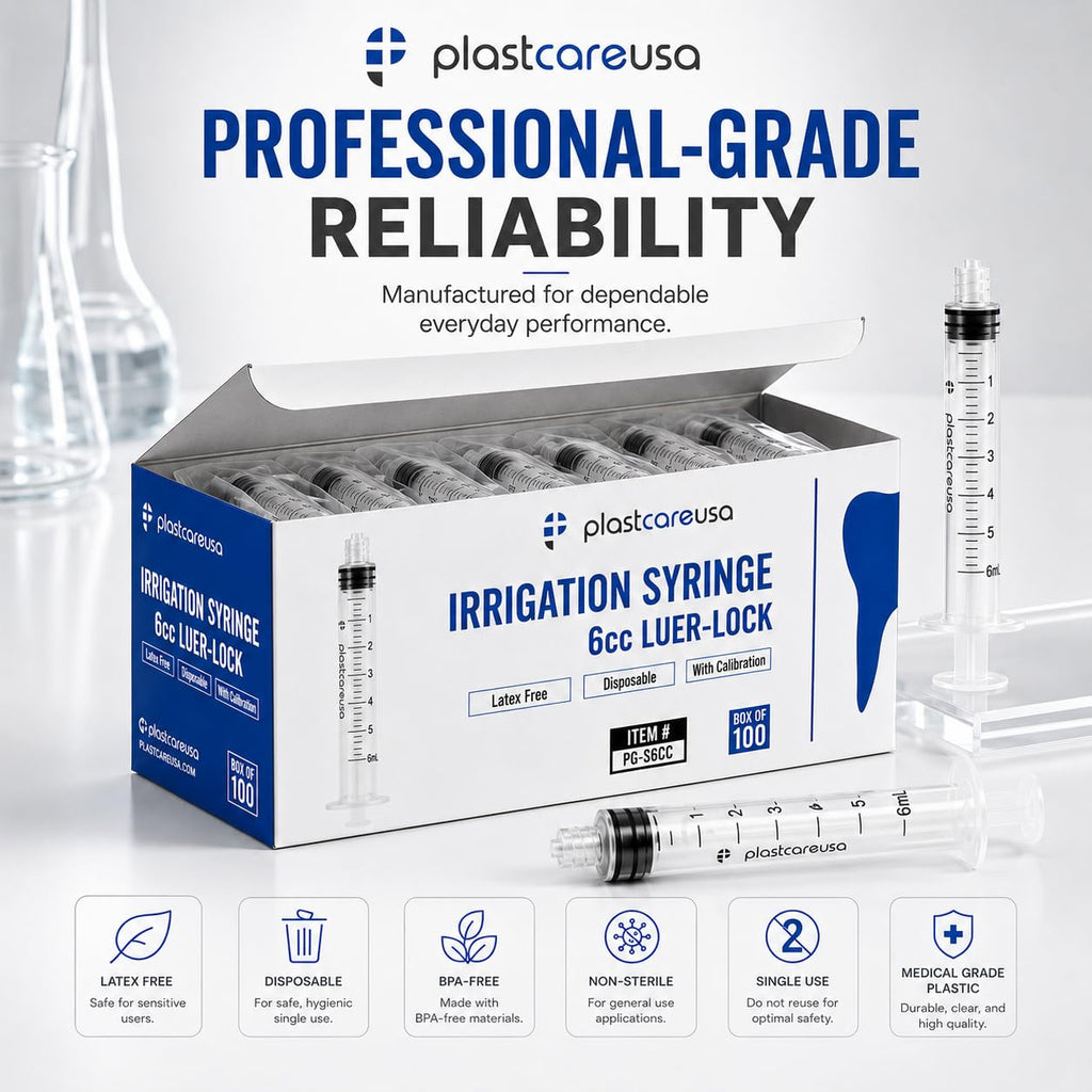 100 6ml Luer Lock Syringe without Needle, Disposable Luer Slip Tip Syringes - Non-Sterile, Latex-Free Plastic Dispenser by PlastCare USA