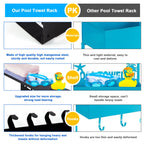Topspeeder Pool Towel Racks with Shelf 8 Hooks for Pool Bathroom Wall Mount Towel Hooks Towel Holder Carbon Steel Hanger Organizer Pool Accessories Outdoor for Robe,Towel,Coat,Swimsuit,Bag,Keys