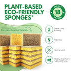 AIRNEX Natural Kitchen Sponges Pack of 18 - Biodegradable Cellulose and Coconut Husk Walnut Scrubbers - Odor Free Non Scratch - Eco Friendly Quick Drying Dishwashing Sponges