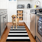 OLANLY Fall Door Mat, Black and White Striped Halloween Rug, 2'4" x 3'7"