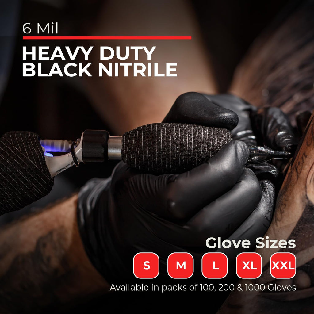 London Labs Heavy Duty 6 Mil Black Nitrile Gloves - Disposable, Latex & Powder Free | Mechanic, Food Prep & Tattoo | Rubber Gloves for Cooking, Cleaning & Household |Bulk Case of (1000)
