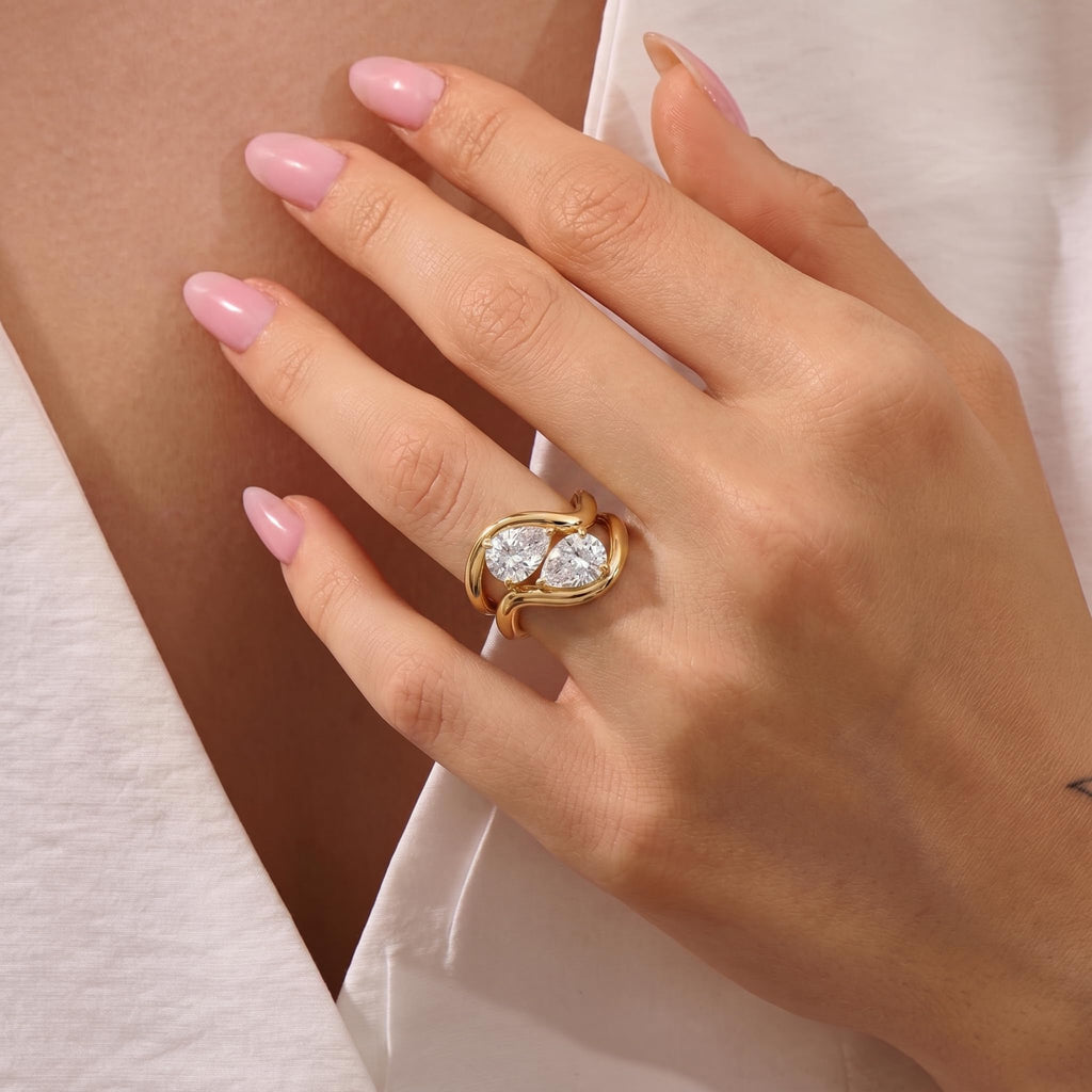 Coolkin 14K Gold/Silver Plated Stackable Engagement Rings Set for Women Trendy Wave Design Cubic Zirconia CZ Wedding Bands Promise Rings for Women Size 6-10 (Gold-4, 7)