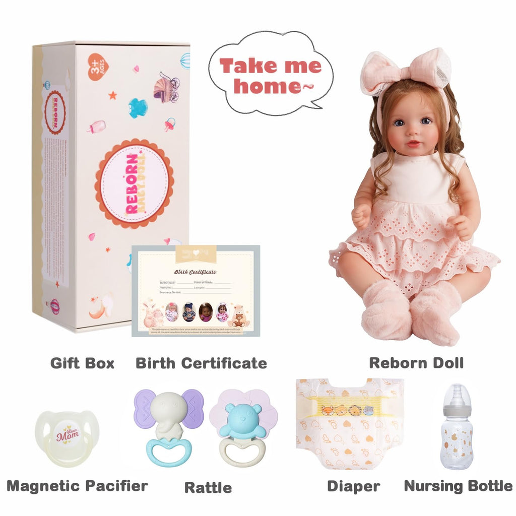 BABESIDE Lifelike Reborn Baby Dolls Dara - 20 Inch Realistic-Newborn Baby Doll Brown Hair Girl Handmade Real Life Toddler Dolls with Clothes and Toy Accessories Gift for Kids Age 3+