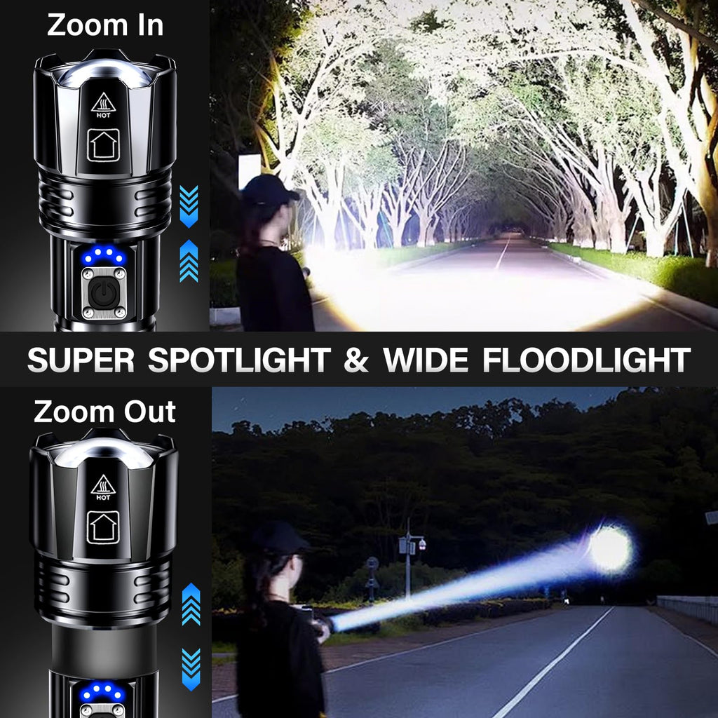 AKNEAR Rechargeable LED Flashlight High Lumens, Super Bright Flashlights with Zoomable & USB C Rechargeable & 5 Light Mode & IPX7 Waterproof, Powerful Flash Light for Home, Hiking, Camping