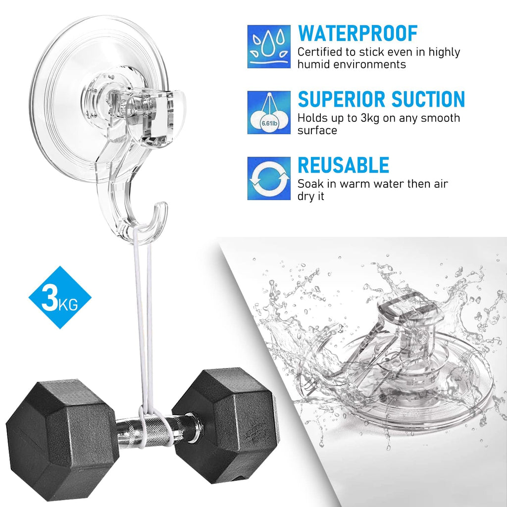 Quntis Suction Cup Hooks Smoky Grey, 6 Pack Shower Suction Cup Hooks Heavy Duty Wreath Hanger Waterproof for Window, Bathroom, Towel, Soap Bag, Shower Wall, Tile, Glass, Door, Camper