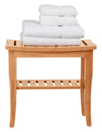 Bamboo Shower Bench - Small Wooden Shower Stool with Storage Shelf, Non-Slip Bathroom Seat, Spa Decor Bath Bench, Foot Rest Shaving Stool for Shower, Indoor Outdoor Use, Great Gift Idea (17" x 9 x 17)