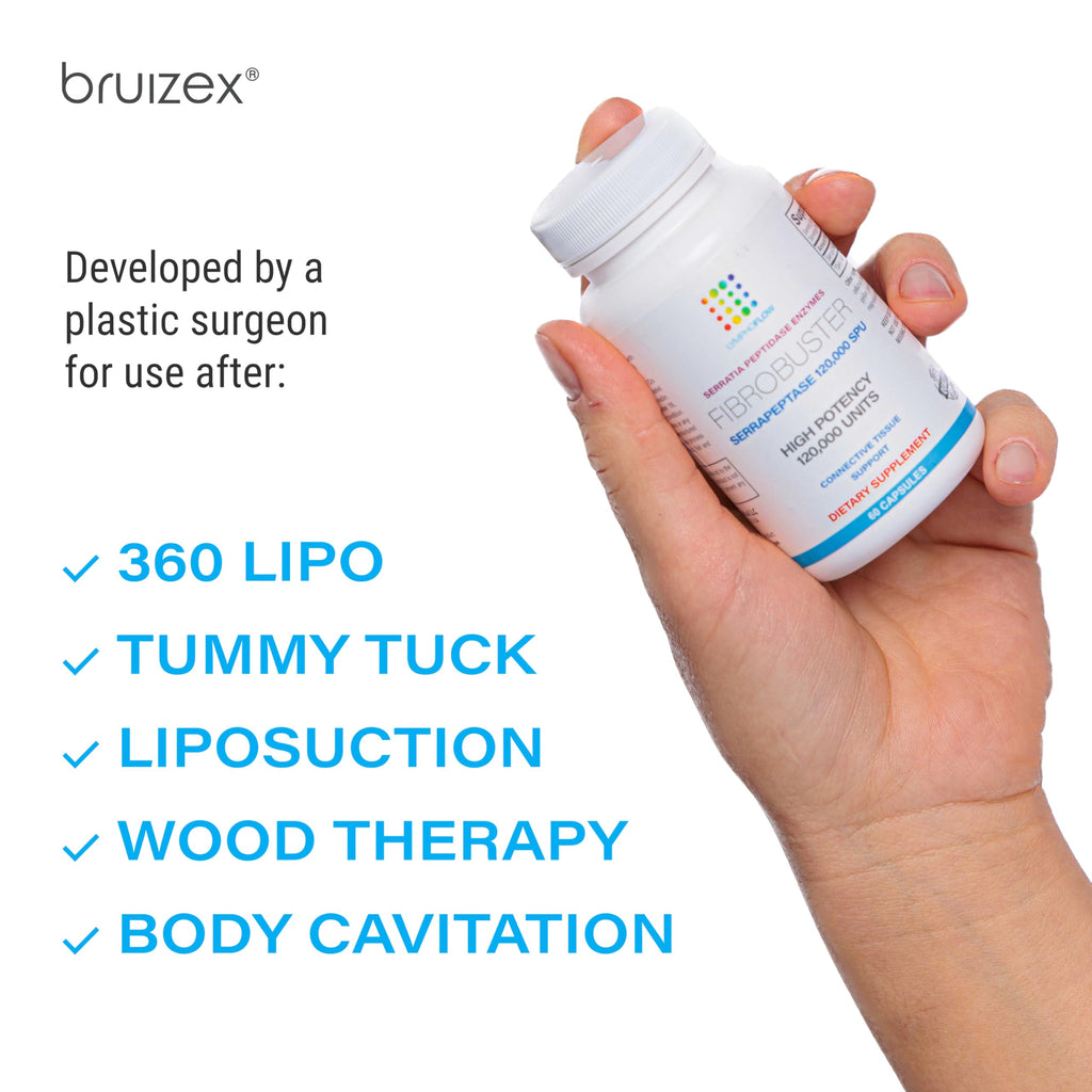 Bruizex FibroBuster Serrapeptase Proteolytic Enzymes 120,000 SPU I Fibrosis Care, Scar & Keloid Removal Supplement After 360 lipo, BBL, Liposuction, Tummy Tuck I Recovery & Immune Support I 60 caps