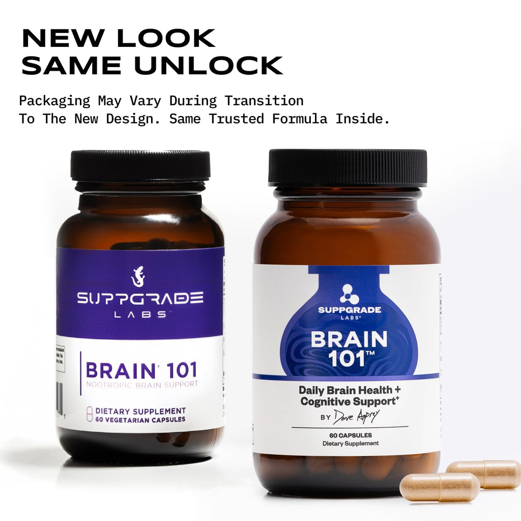 Suppgrade Labs Brain 101 by Dave Asprey | Daily Brain Health and Cognitive Support | Nootropic Supplement Supports Memory, and Cognitive Function | 30 Day Supply