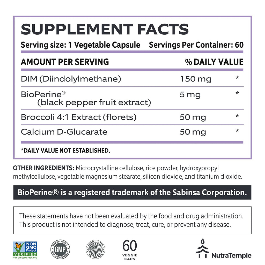 Dim Supplement [Enhanced Absorption with Bioperine, Brocolli, Calcium] Diindolylmethane Hormonal Balance for Women & Men, Estrogen Metabolism, Menopause Support & Stress Relief Pills