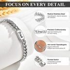 Fathers Day Gift Bracelet for Dad - Stainless Steel Cuban Chain Link Bracelet Gifts for Men Dad from Son Daughter Classic Hip Hop Anniversary Personalized FatherJewelry Gifts for Him Husband Boyfriend