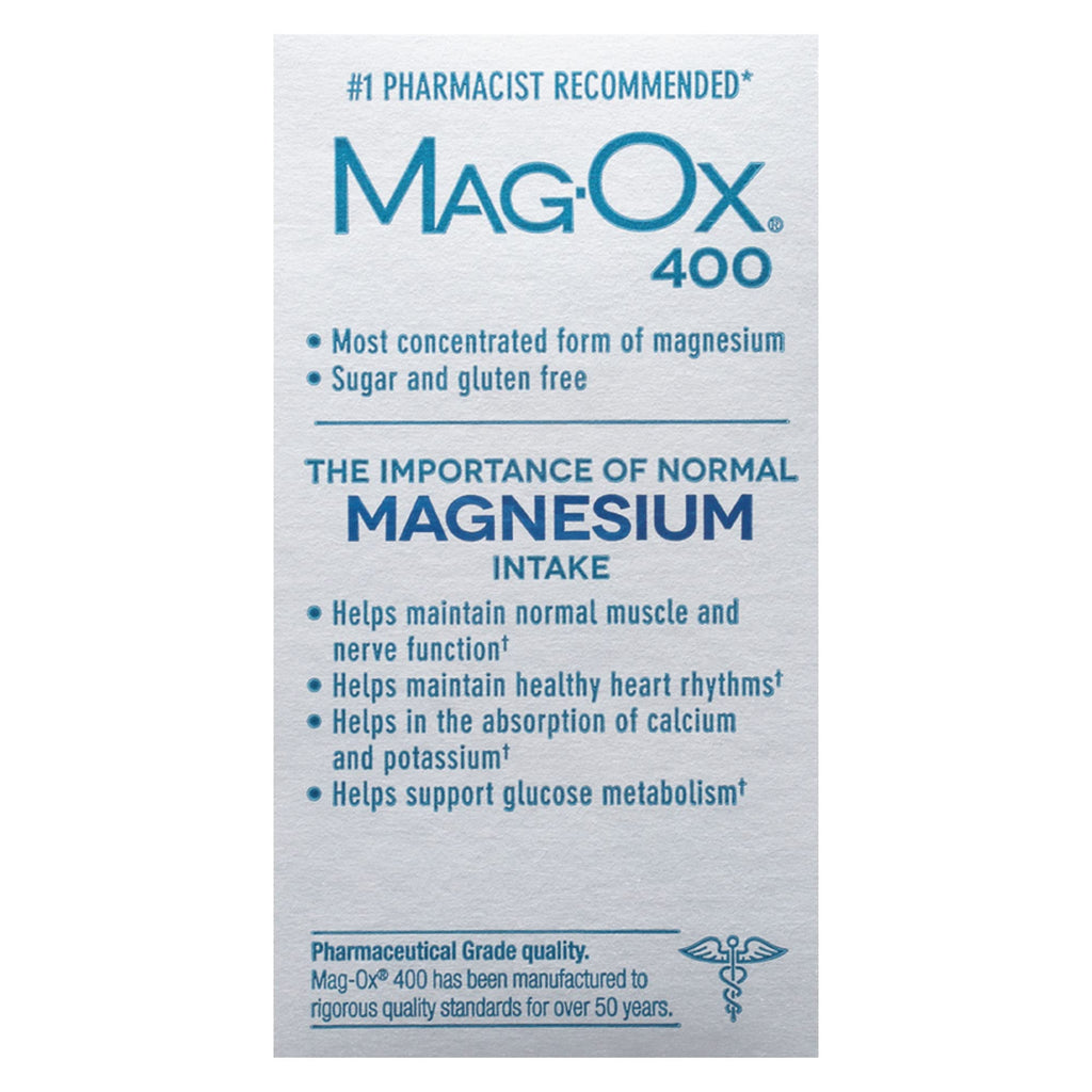 Mag-Ox 400 Magnesium Supplement, Pharmaceutical Grade Magnesium Oxide with 482 mg Per Dose, 120 Tablets, Pack of 2