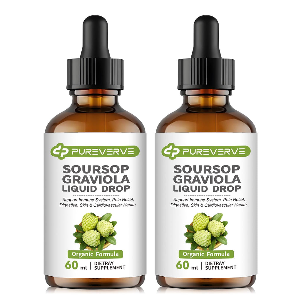 Soursop Graviola Liquid Drop for Cell Support & Regeneration, Immune System and Gut Health Support, Soursop Bitters Liquid, Herbal Goodness, Sugar/Gluten Free, Natural Flavor, 4 Fl Oz, 2 Pack