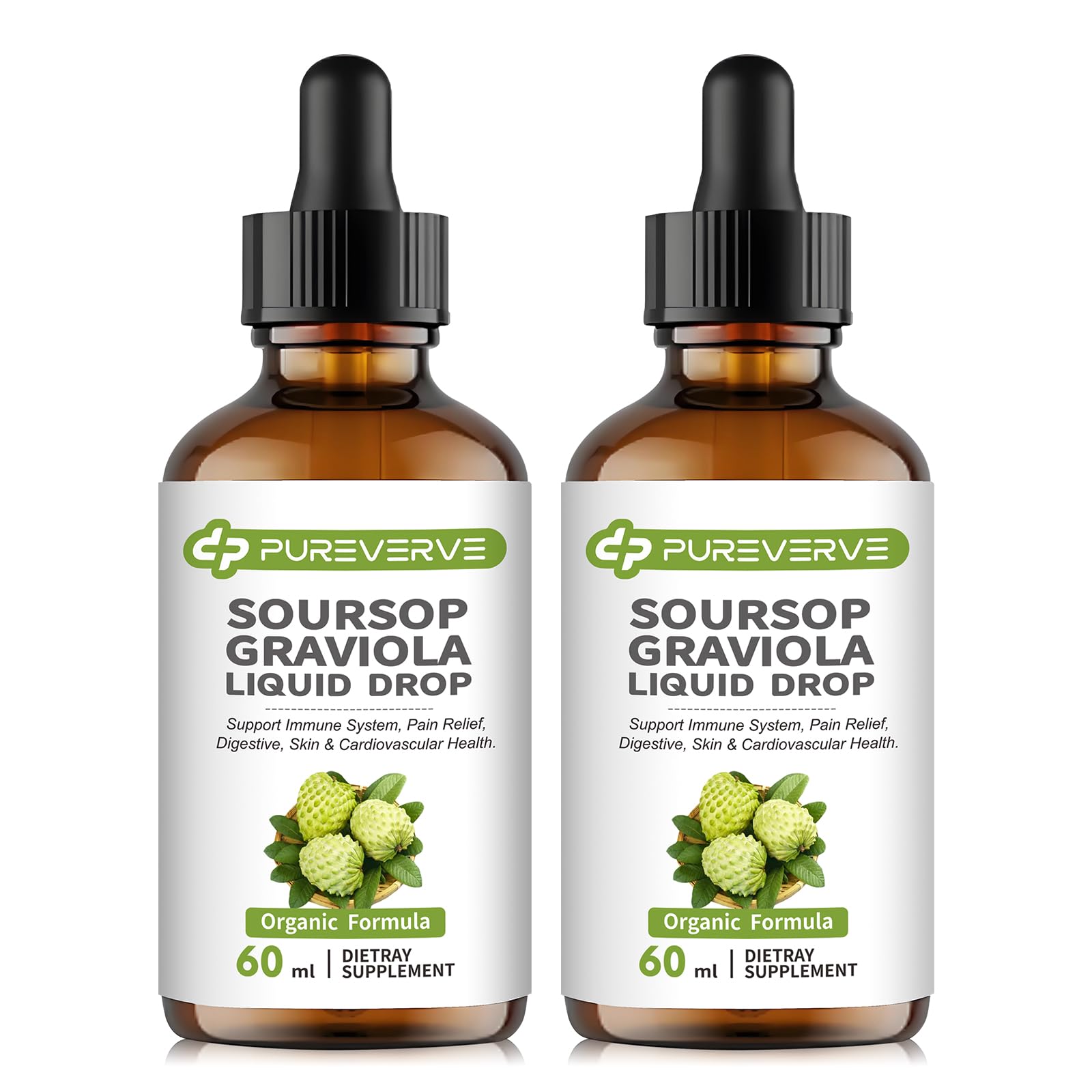 Soursop Graviola Liquid Drop for Cell Support & Regeneration, Immune System and Gut Health Support, Soursop Bitters Liquid, Herbal Goodness, Sugar/Gluten Free, Natural Flavor, 4 Fl Oz, 2 Pack