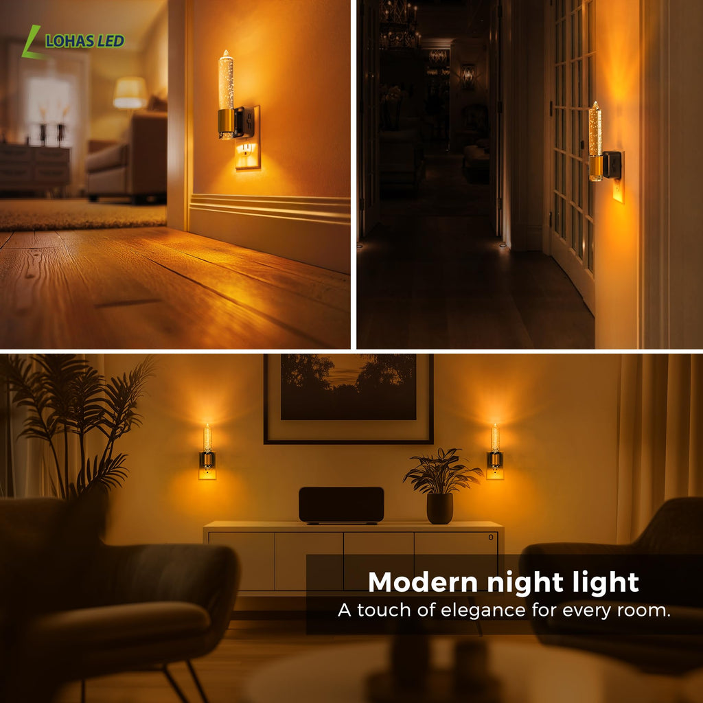 L LOHAS LED Night Light, Amber Candle Night Lights Plug into Wall,2 Pack 0-100 LM Dimmable Nightlight, Plug in Bubble Night Light with Dusk to Dawn Sensor, for Bathroom Hallway