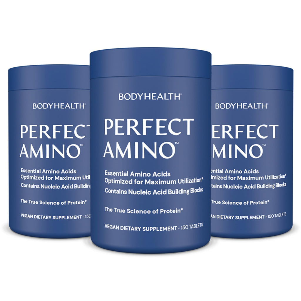 BodyHealth PerfectAmino Tablets, (3-Pack) Essential Amino Acid with BCAAs + Lysine, Phenylalanine, Threonine, Methionine, Tryptophan, Supplement for Muscle Mass Production, Recovery & Strength