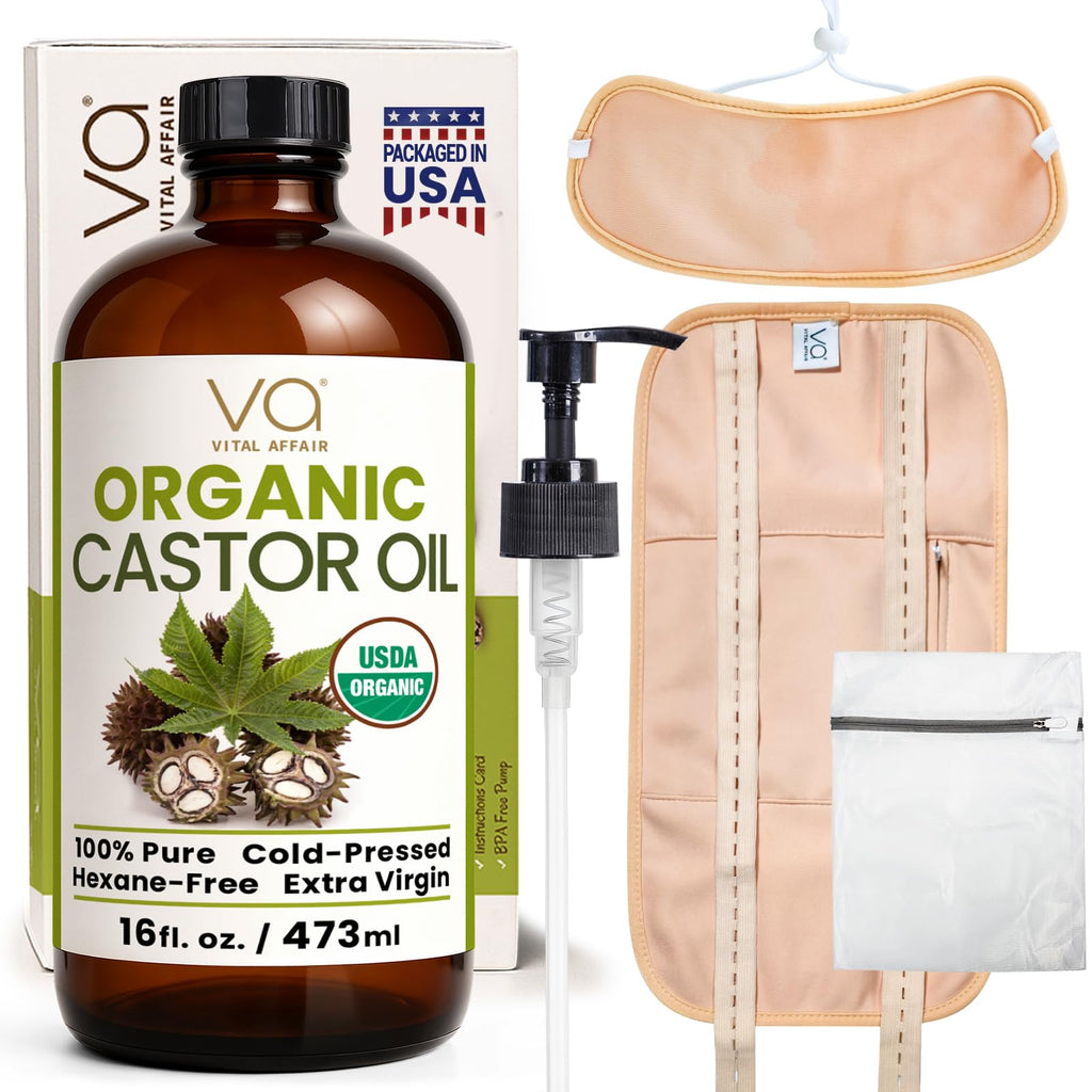 VITAL AFFAIR Castor Oil Cold Pressed Pure Glass Bottle Castor Oil with Flannel 100% Cotton Organic Castor Oil Packaging