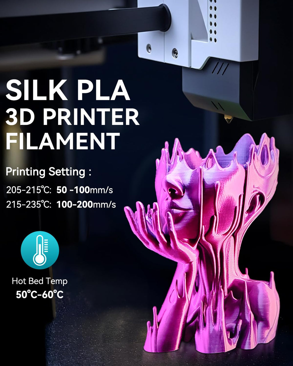 SUNLU 3D Printer Filament Bundle, PLA+ Silk Filament Multicolor 1.75mm, Individually Vacuum Packed, 250G Spool, 8 Rolls, 2kg in Total, Light Gold+Silver+Purple+Red+Orange+Yellow+Pink+Bronze