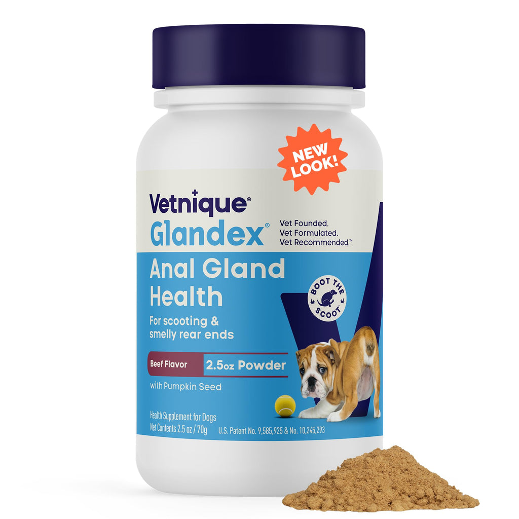 Vetnique Glandex for Dogs Anal Glands Supplement Powder Digestive Health with Fiber, Pumpkin, Digestive Enzymes & Dog Probiotics - Boot the Scoot (2.5oz Powder, Beef Liver)