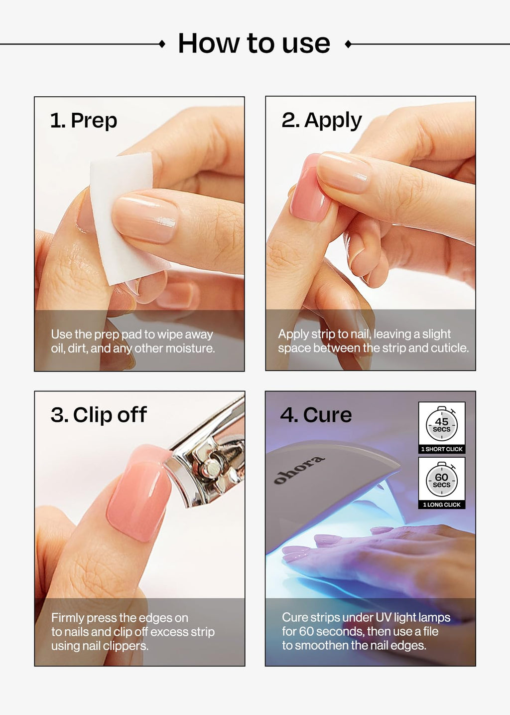 ohora Semi Cured Gel Nail Strips (N Moonlight) - Halloween Nails, Salon-Quality, Works with Any Lamps, Long Lasting, Easy to Apply & Remove - Includes 2 Prep Pads, Nail File & Wooden Stick
