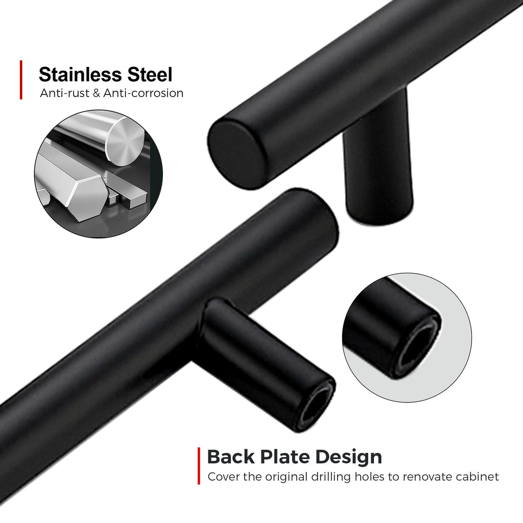 JOY DECOR 10 Pack 6-3/8 Inch Cabinet Pulls Kitchen Cabinet Handles with 4 Inch Hole Center Matte Black Cabinet Hardware Stainless Steel Kitchen Drawer Pulls for Cabinets Cupboard, 102mm Hole Centers