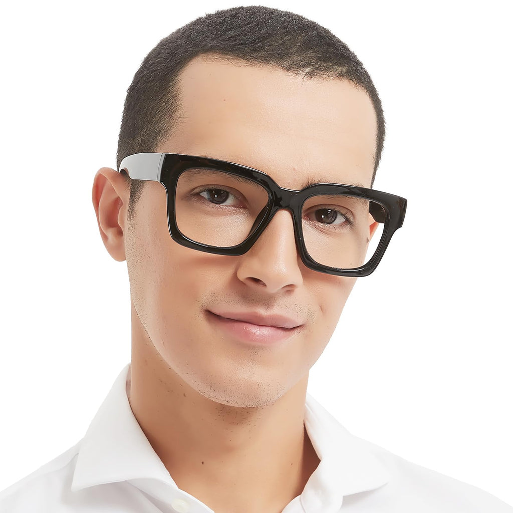 OCCI CHIARI Oversized Reading Glasses for Men 1.5 Thick Square Big Head Readers 1.0 1.25 1.50 1.75 2.0 2.25 2.50 2.75 3.0 3.5（Black,1.50）