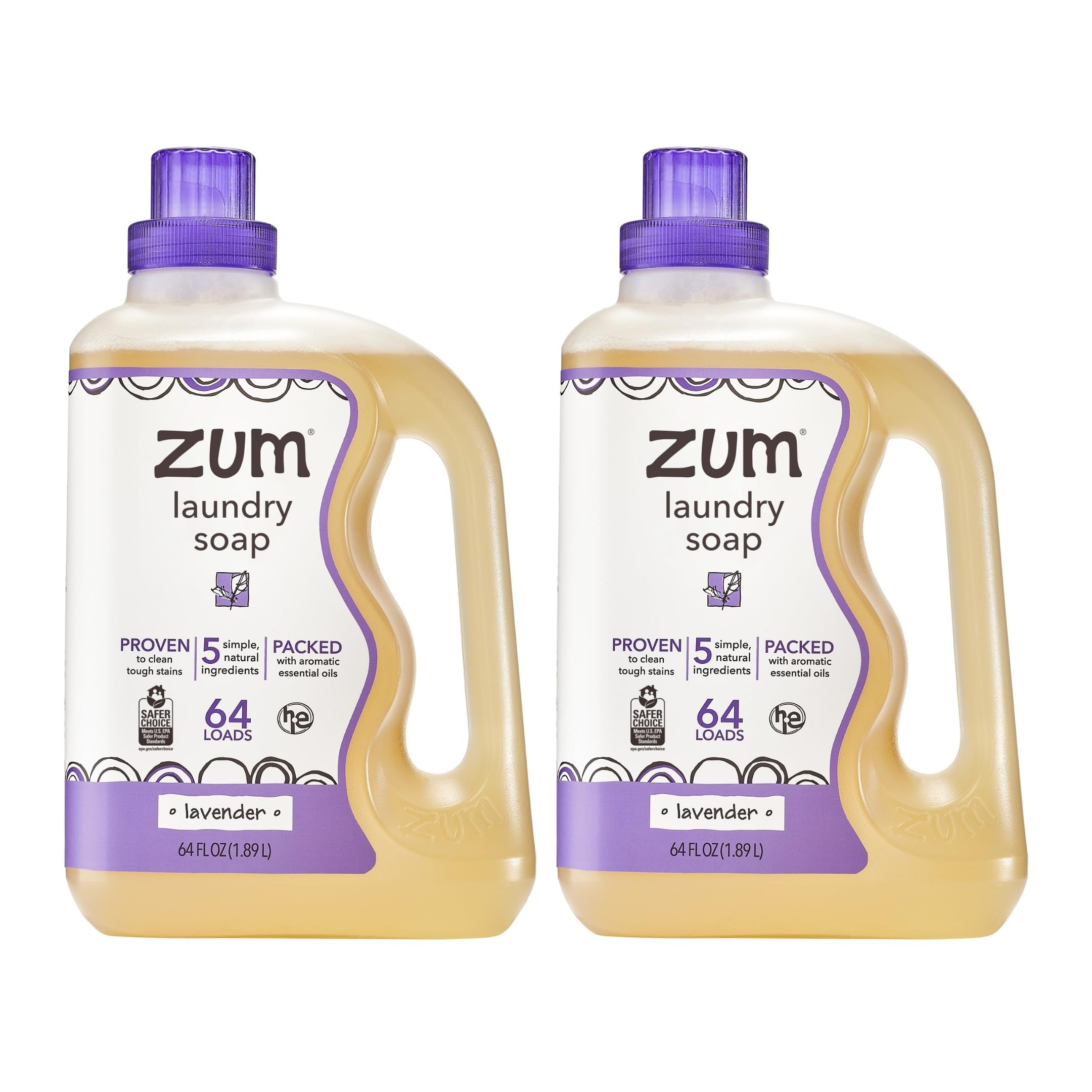 Indigo Wild Zum Clean Laundry Soap - Plant-Based Liquid Laundry Soap - Contains Baking Soda, Essential Oils & Saponified Coconut Oil - Lavender Scent - 64 fl oz (2 Pack)